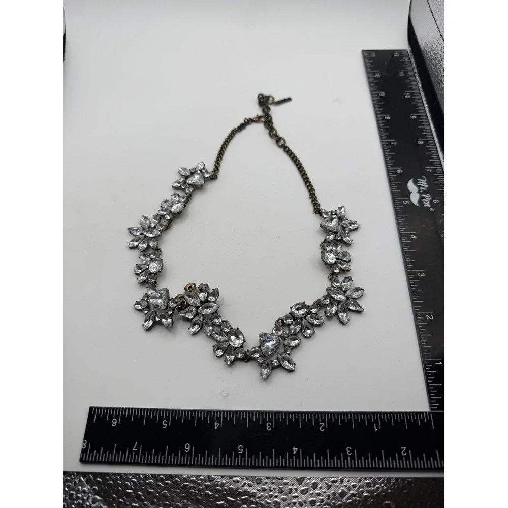 Vintage Style Crystal Cluster Statement Bib Necklace Antiqued Brass Tone‎ Clear